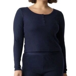 GAP Body Womens Small Long Sleeve Ribbed Henley Pajama Top in Navy Blue $45 1748